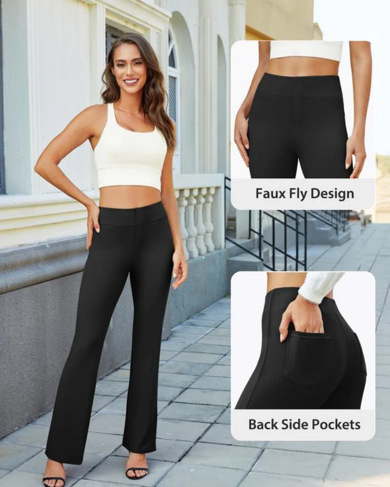 Womens High Waist Bootcut Trousers Stretch Office Pull On Slacks - Image 5