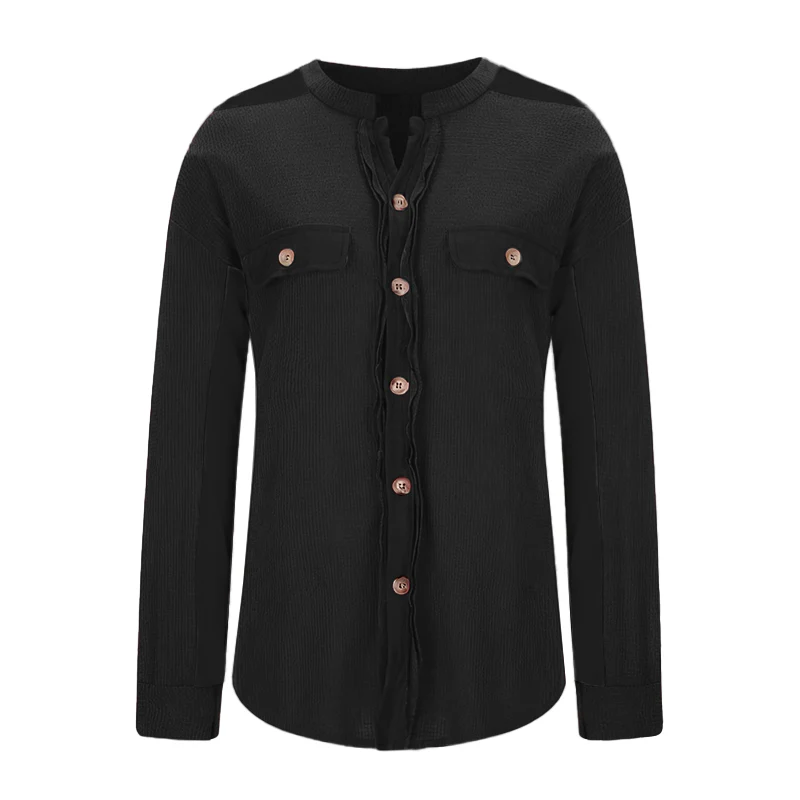 Women's Loose Fit Batwing Sleeve Waffle Knit Button Down Shirt Shacket Tops - Image 11