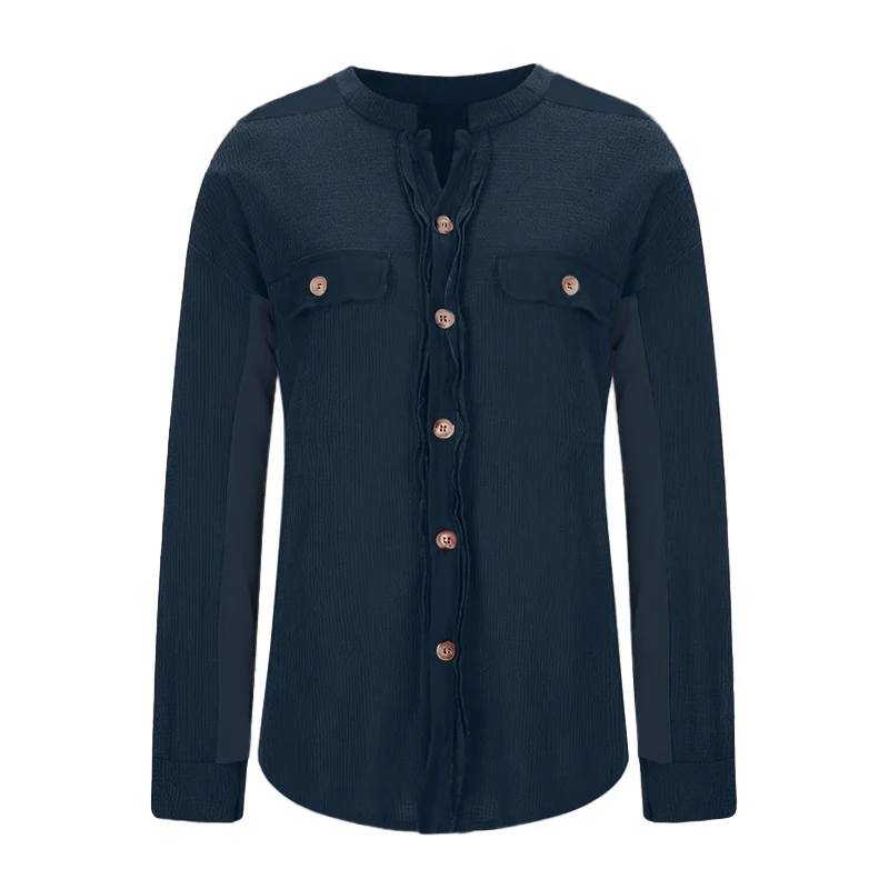 Women's Loose Fit Batwing Sleeve Waffle Knit Button Down Shirt Shacket Tops - Image 14