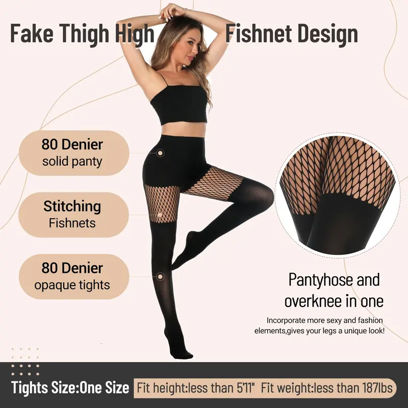 Women's Sexy Fishnet Mock Thigh High Stockings - Image 2