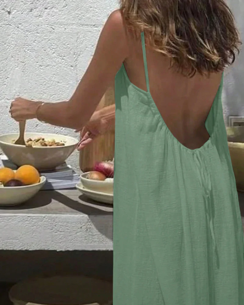 Women's Solid Color Backless Cami Dress - Image 19