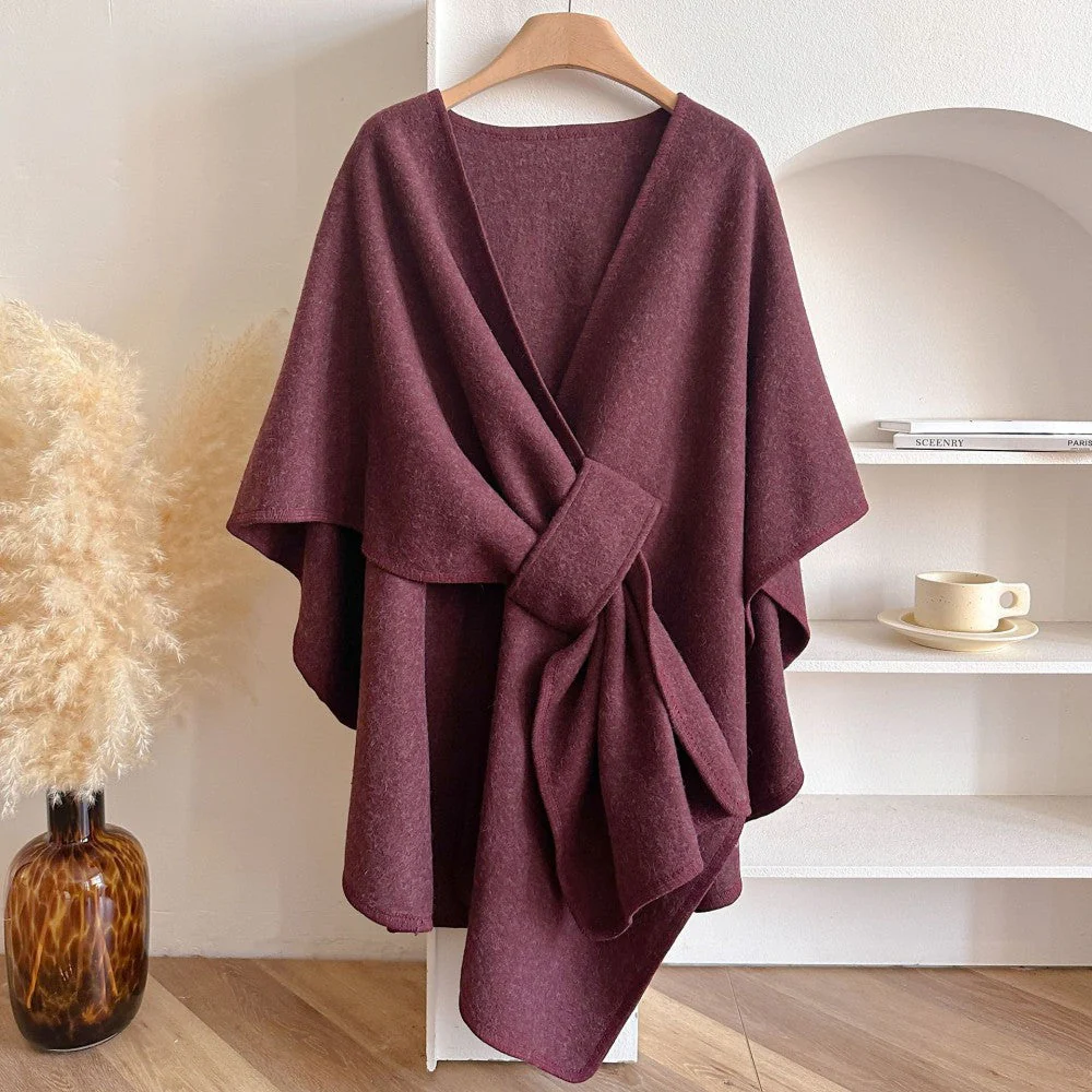 Women's Solid Color Cape Shawl Casual Elegant Wrap Shawl - Image 10