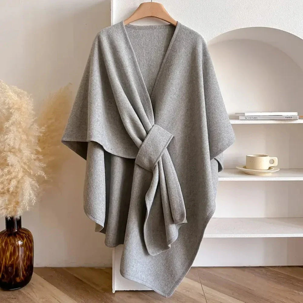 Women's Solid Color Cape Shawl Casual Elegant Wrap Shawl - Image 2