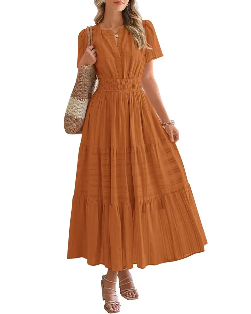 Womens Summer Lightweight Short Sleeve V Casual Midi Maxi Dresses - Image 11