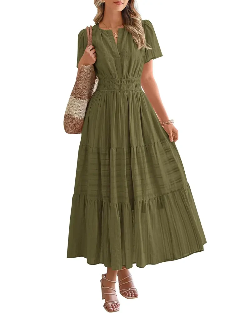 Womens Summer Lightweight Short Sleeve V Casual Midi Maxi Dresses - Image 12