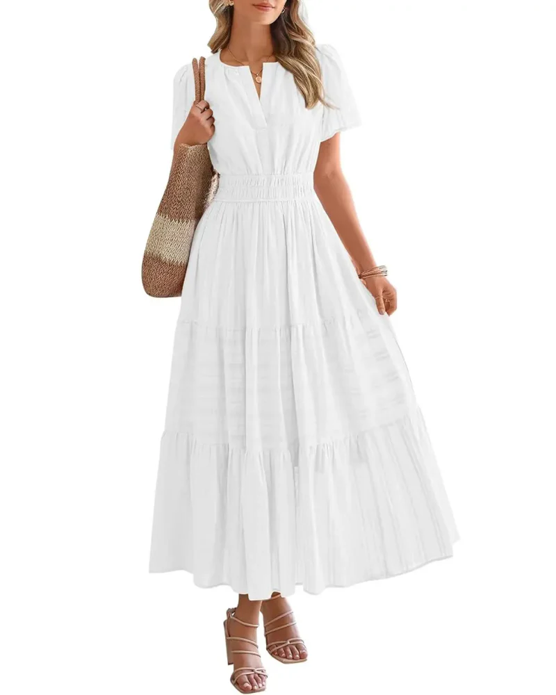 Womens Summer Lightweight Short Sleeve V Casual Midi Maxi Dresses - Image 14