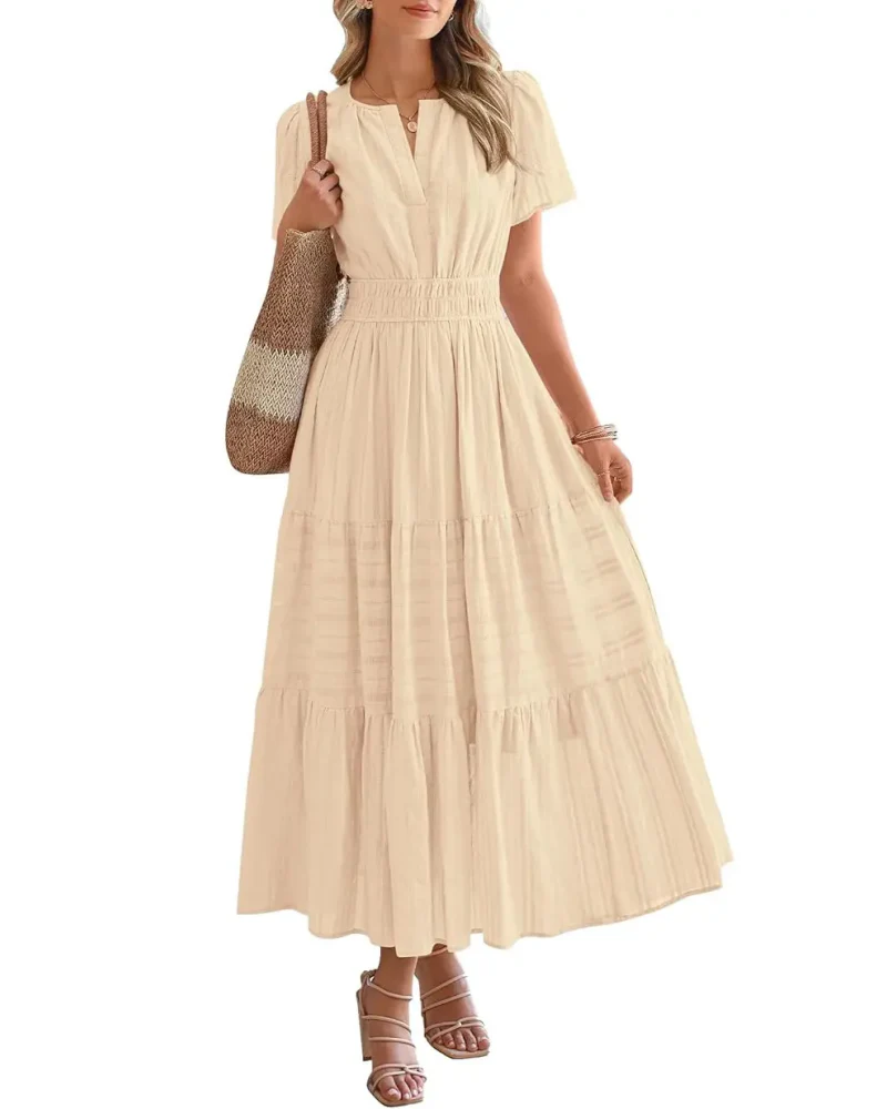Womens Summer Lightweight Short Sleeve V Casual Midi Maxi Dresses - Image 19
