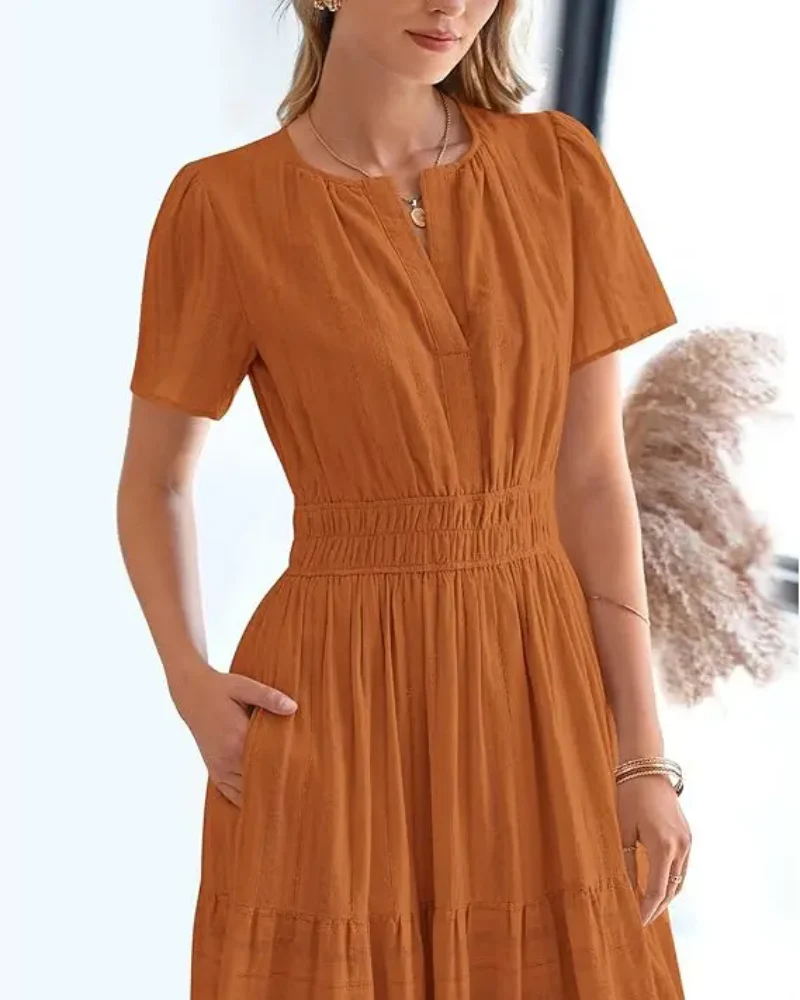 Womens Summer Lightweight Short Sleeve V Casual Midi Maxi Dresses - Image 2