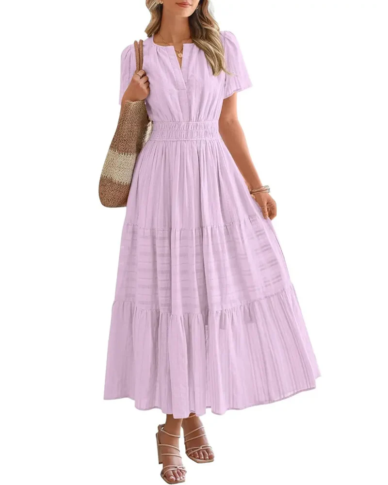 Womens Summer Lightweight Short Sleeve V Casual Midi Maxi Dresses - Image 20