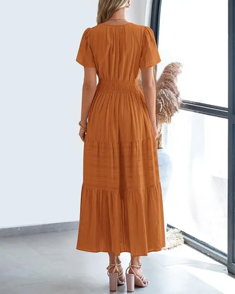 Womens Summer Lightweight Short Sleeve V Casual Midi Maxi Dresses - Image 3