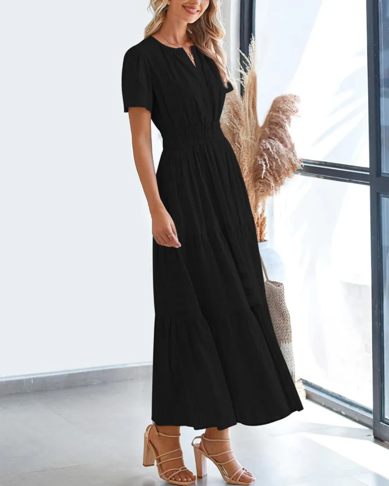 Womens Summer Lightweight Short Sleeve V Casual Midi Maxi Dresses - Image 7