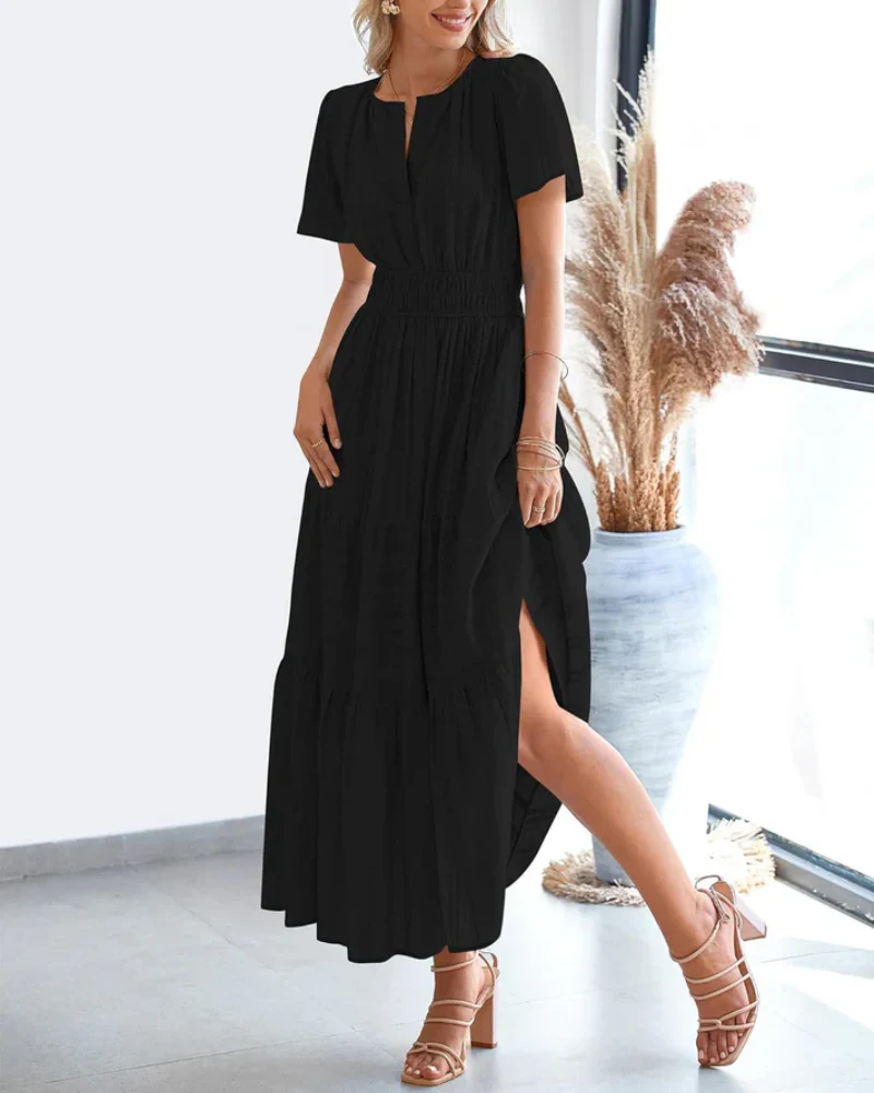 Womens Summer Lightweight Short Sleeve V Casual Midi Maxi Dresses - Image 8