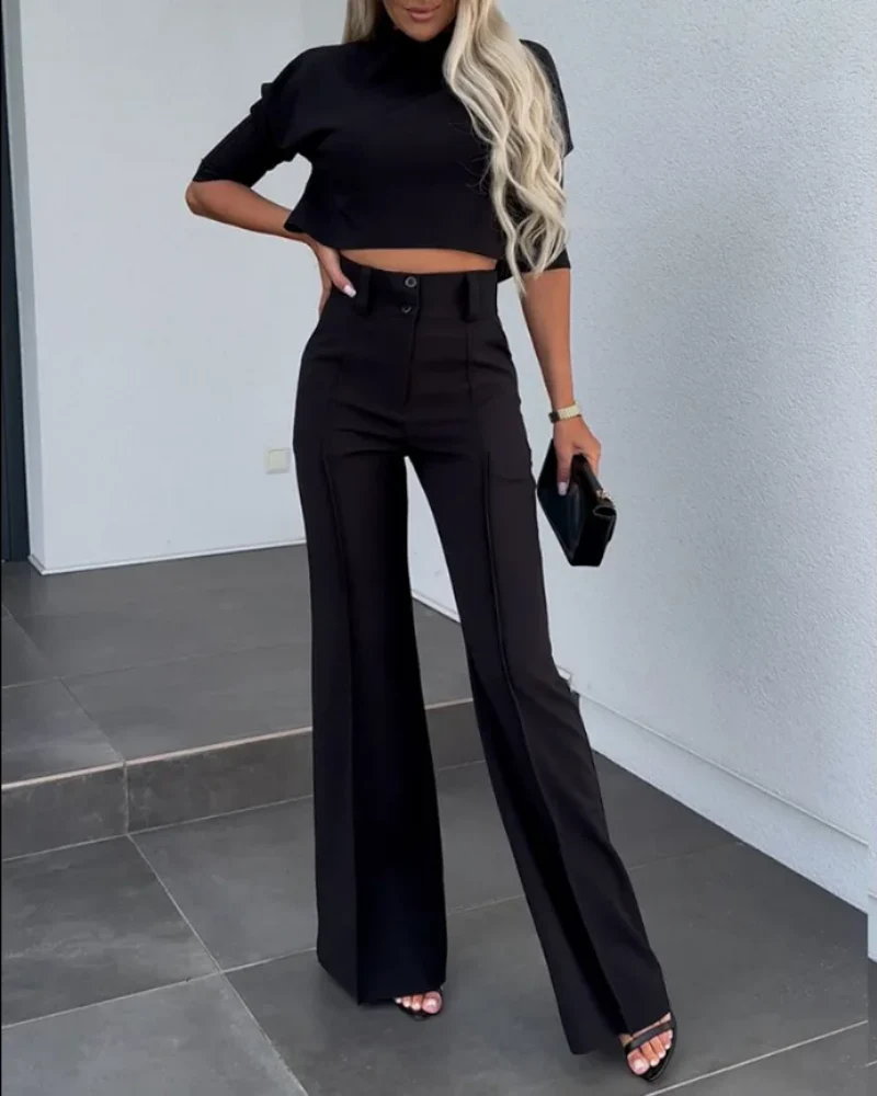 Women's Wide-Leg Commuter Pants with Double Button Front - Image 4