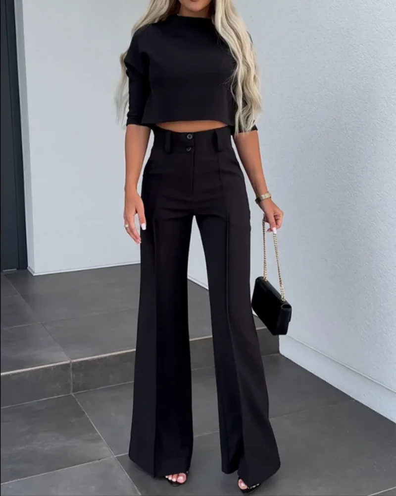 Women's Wide-Leg Commuter Pants with Double Button Front - Image 5