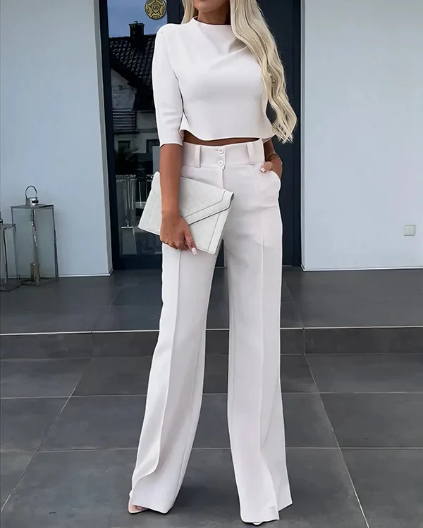 Women's Wide-Leg Commuter Pants with Double Button Front - Image 7