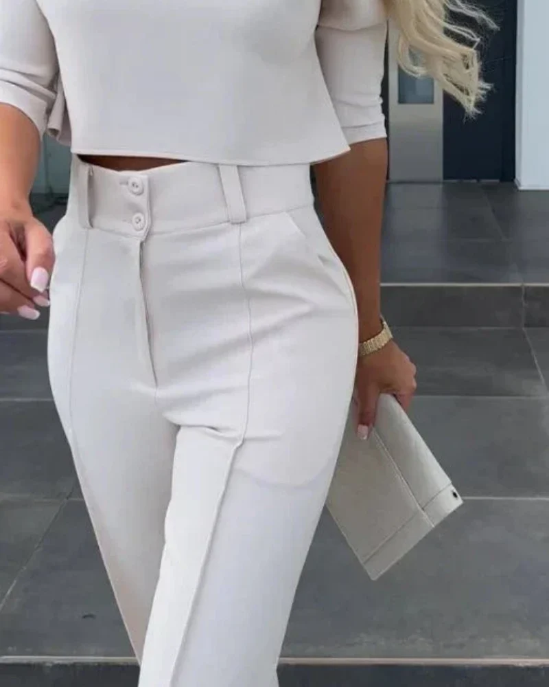 Women's Wide-Leg Commuter Pants with Double Button Front - Image 8